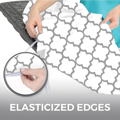 HOME GENIE Ironing Board Cover, Extra Thick Padding, Scorch Resistant Silicone Coating, 15x54 Elastic Edge Heavy Duty Iron Pad Covers Standard Boards, Hook and Loop Fastener Strap, Quatrefoil Gray
