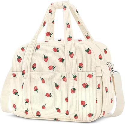 Corduroy Lunch Box Lunch Bag for Women Adults Men, Cute Strawberry Insulated Work Reusable Leakproof Simple Large Lunch Boxes Tote Bag Adults Cooler Bag, with Shoulder Strap