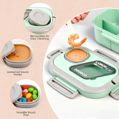 Bento Box Set with Lunch Bag, Lunch Containers for Women&Men&Kids. Leakproof 3-Compartment and 2-Tier Stackable Container with Portable Sauce Pod, Microwave/Dishwasher Safe, BPA-Free (Green)