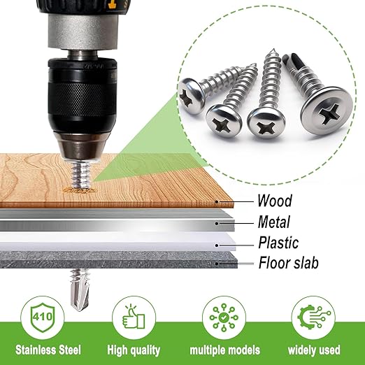 mxuteuk 1505PCS Self Tapping Screws Assortment Kits,#8#10 410 Stainless Steel Truss Head Self Drilling Screws and M2 M3 M4 Carbon Steel Phillips Pan Head Self Tapping Screws for Plastic,Wood