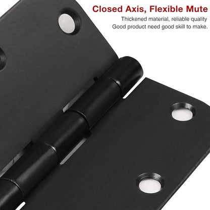 JIW 24 Pack Door Hinges Matte Black 3.5 Inch Rounded Interior Door Hinge with 5/8" Radius Corners - Black Hinges for Doors 3 1/2 Inches Flat Iron Residential Door Hardware