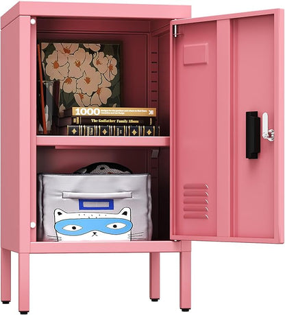 24.4" H Metal Locker Storage Cabinet with Adjustable Shelf, 1 Door Small Storage Cabinet with Adjustable Leveling Foot for Home,Office, Kids Locker,Assembly Required,Pink