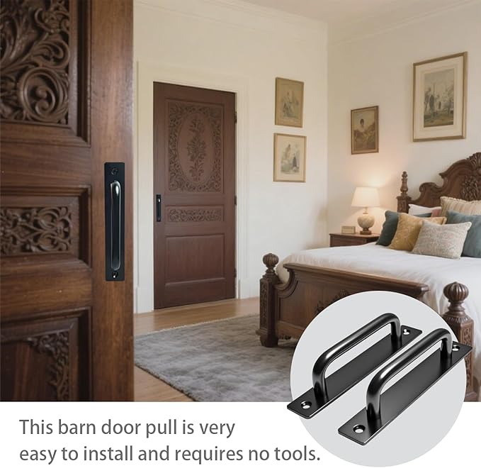 2PCS 7 Inches Barn Door Handle, Premium Gate Handle, Sturdy Black Sliding Door Pull Handles for Kitchen, Cabinet, Bathroom, Closet, and Easy Install