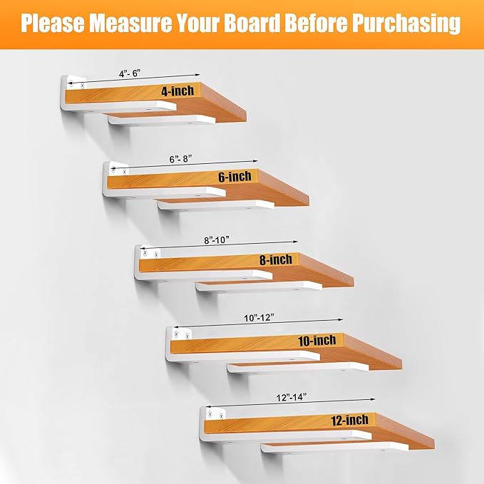 Gold Floating Shelf Brackets 8 inch, Heavy Duty Wall Shelf Bracket 8 Pack for Shelves Support, Hidden Metal L Brackets with Mounting Hardware (1/5'' Thick)