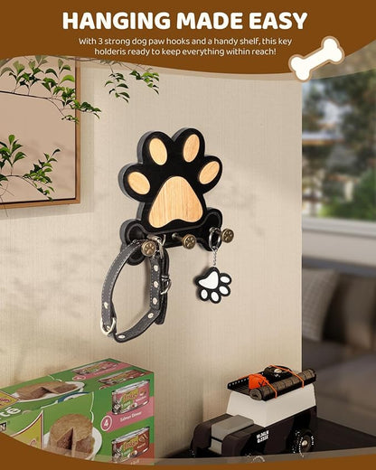 MTERSE Pine Wood Key Holder Wall Mount – Cute Dog Paw Key Hooks for Dog Leash Holder & Coat Rack for Entryway, Bedroom, or Living Room – Rustic Farmhouse Wall Decor for Home Organization (Black)