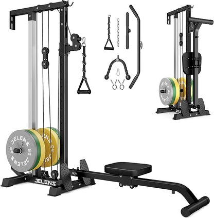 RC01 Foldable LAT Pulldown Machine with Adjustable seat, Wall Mount Cable Station with 16 Adjustable Positions, Cable Machine Home Gym 2 in 1, Functional Trainer with Rowing and LAT Pulldown