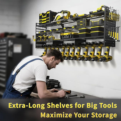 52'' Heavy Duty Power Tool Organizer Rack | 660lbs Capacity 4-Tier Wall Mount Garage Storage Shelf | Adjustable Pegboard Tool Storage for Workshop, Garage, and DIY Enthusiasts