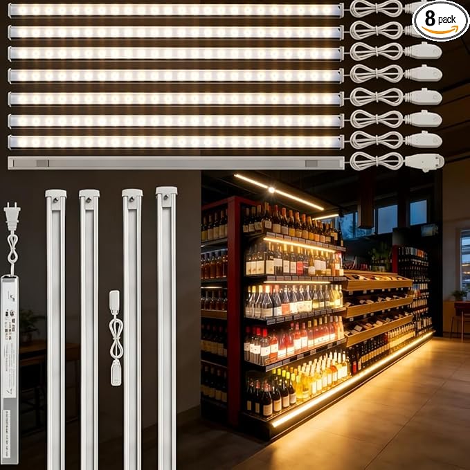Gondola Shelving Lights 36" kit with 8 pcs 4200K Daylight White LED Light Bars,Power Supply and Accessories for Super Market, Retail Display, Business Shelves via Magnets to fit (36" 8PCS)