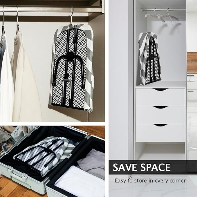 SheeChung Small Ironing Board 12"x32" Foldable Ironing Board with Cotton Cover and Pad,Tabletop Compact Ironing Broad with Retractable Hook & Skidproof Feet for Small Spaces Laundry Room,Grey Striped