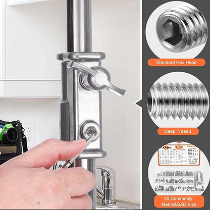 400 Pcs 25 Size Set Screws Metric&SAE Set Screw Assortment Kit 304 Stainless Steel Head Socket Metric Set Screws for Bathroom Fixtures Door Handles(M3-M8, 1/8"-40 to 5/16"-18)