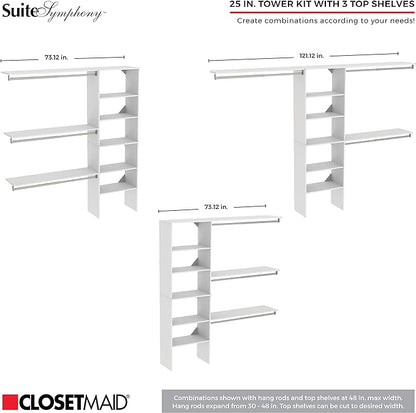 ClosetMaid SuiteSymphony Wood Closet Organizer Kit with Tower, 3 Hang Rods, Top Shelves, 3 Drawers, Adjustable, Fits Spaces 6-10 ft. Wide, Natural Gray
