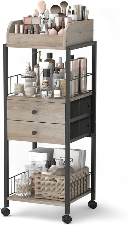 Makeup Organizer, Floor Skincare Organizers Make Up Organizers and Storage with Drawers, Vanity Organizer Cosmetics Display Cases Holder for Skin Care Nail Polish Perfume Black