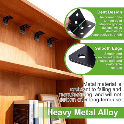 mxuteuk 96PCS L Brackets for Shelves & Flat Plate Straight Bracket,Black Stainless Steel Shelf Brackets,L Shape Heavy Duty Metal Corner Brace for Wood Furniture Cabinet Chair (0.78,1.2,1.57,1.97inch)