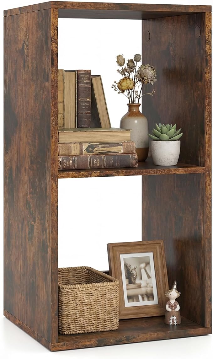 Giantex 2-Cube Bookcase, Cubby Bookshelf w/Back Guardrail & Anti-Tipping Kits, 3-Tier Freestanding Storage Organizer with Shelves, Open Back Display Rack for Living Room, Bedroom, Rustic Brown