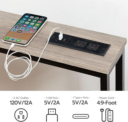 HOOBRO 47.2" Skinny Console Table with Power Outlets, 5.9" Behind Couch Table with Charging Station, Narrow Sofa Table, Long Entryway Table for Living Room, Hallway, Foyer, Greige BG15XG01G1