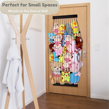 Stuffed Animal Storage Wooden Soft Toy Storage for Kids Room，Wall Mount Door Hanging Stuffed Animal Toy Organizer Shelf for Nursery Play Room Black -Patent