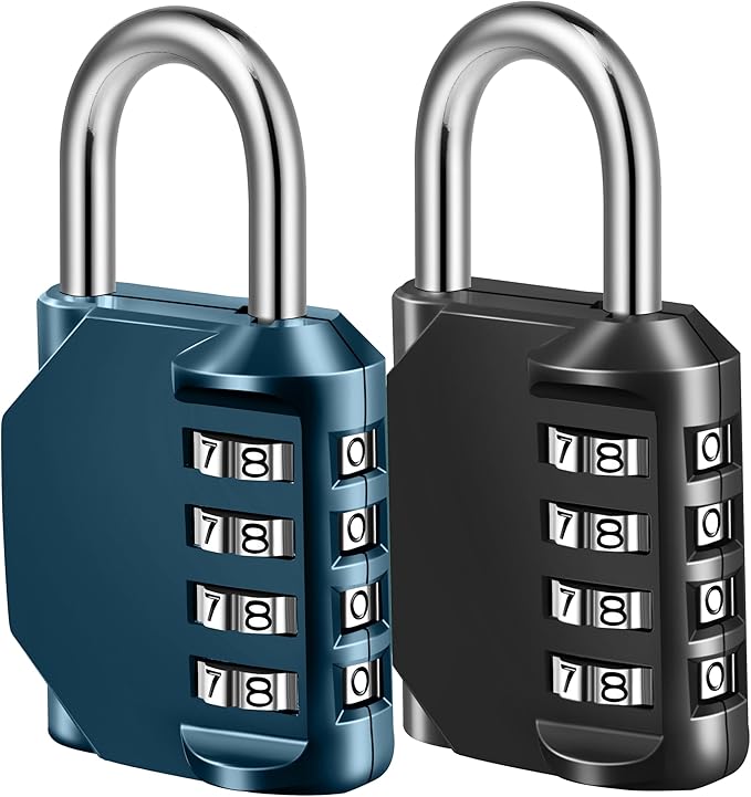 Combination Lock, 4 Digit Combination Padlock for School Gym Sports Locker, Fence, Toolbox, Case, Hasp Cabinet Storage (2 Pack, Dark Blue & Black)