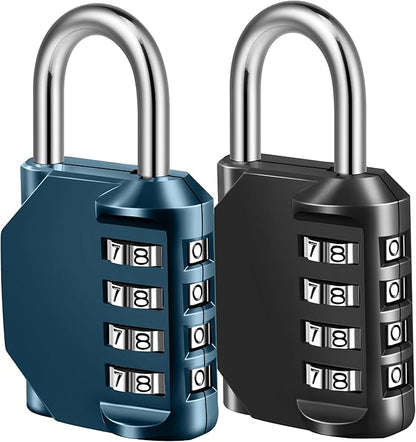 Combination Lock, 4 Digit Combination Padlock for School Gym Sports Locker, Fence, Toolbox, Case, Hasp Cabinet Storage (2 Pack, Dark Blue & Black)