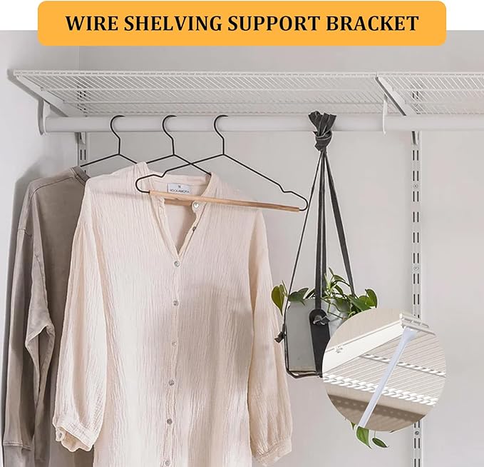 6 Pcs Support Brackets for Wire Shelving, 17 inches Closet Wire Shelf Brackets with Anchors and Pins for Installation
