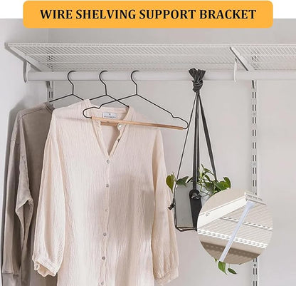 6 Pcs Support Brackets for Wire Shelving, 17 inches Closet Wire Shelf Brackets with Anchors and Pins for Installation