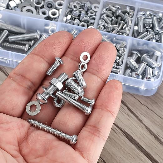 380 Pcs Screws Bolts and Nuts Assortment Kit, Metric Machine Screws and Nuts and Flat Washers, M3/M4/M5 Slotted Pan Head Hex Bolts Sets (E)