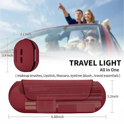 2 IN 1 Silicone Makeup Brush Holder with Beauty Make Up Sponge Holder Case：Soft Portable Cosmetic Face Brushes Holder with Upgrade Anti-Fall Out Magnetic Closure - Red