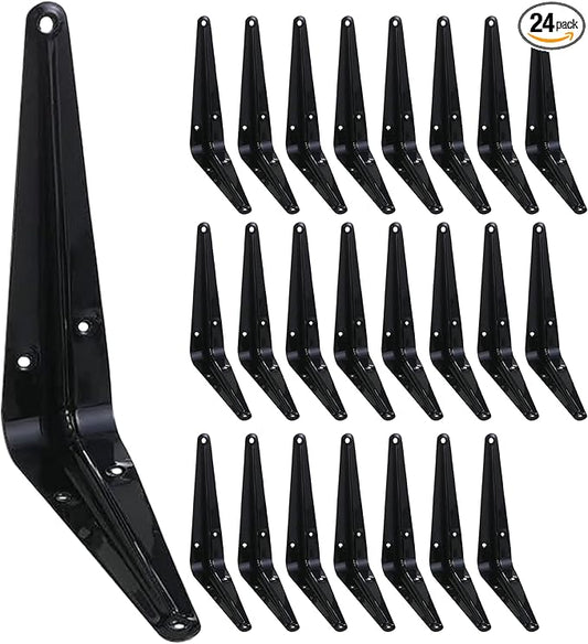 ELSKER&HOME 24 Pack Shelf Brackets 6 Inch, Floating Shelf Bracket for Wood, Black Metal L Bracket for Shelves Support, Wall Mount Corner Brace