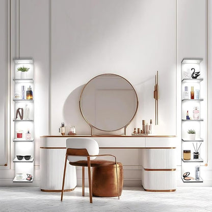 7 Tier Wall Shelves with Led Light, Lack Wall Shelf Unit, Vertical Shelf with Remonte Control,White Shelves