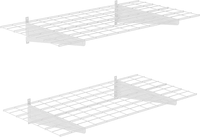 2-Pack 2x4ft Garage Wall Shelving, 24"x48" Shelf Storage Rack Floating Shelves Wall Mounted, Heavy Duty Storage Shelves, 800lbs Load Capacity, with 8 Hooks for Garage Organization, White