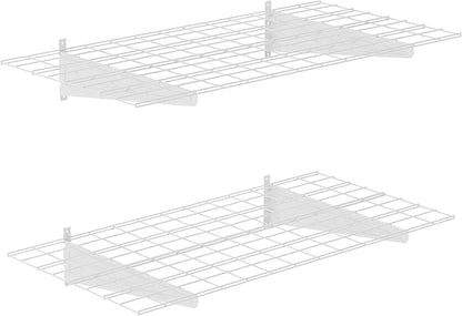 2-Pack 2x4ft Garage Wall Shelving, 24"x48" Shelf Storage Rack Floating Shelves Wall Mounted, Heavy Duty Storage Shelves, 800lbs Load Capacity, with 8 Hooks for Garage Organization, White