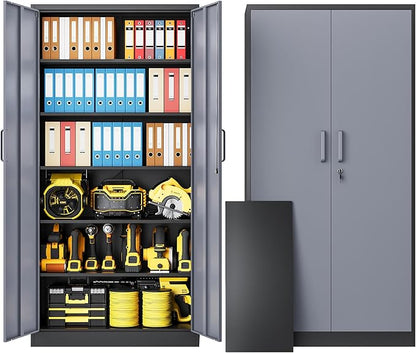 72" Metal Locker Storage Cabinet,72" Tall Locking Cabinet with Doors and Adjustbale Shelves,File Cabinets for Basement,Garage,Home Office