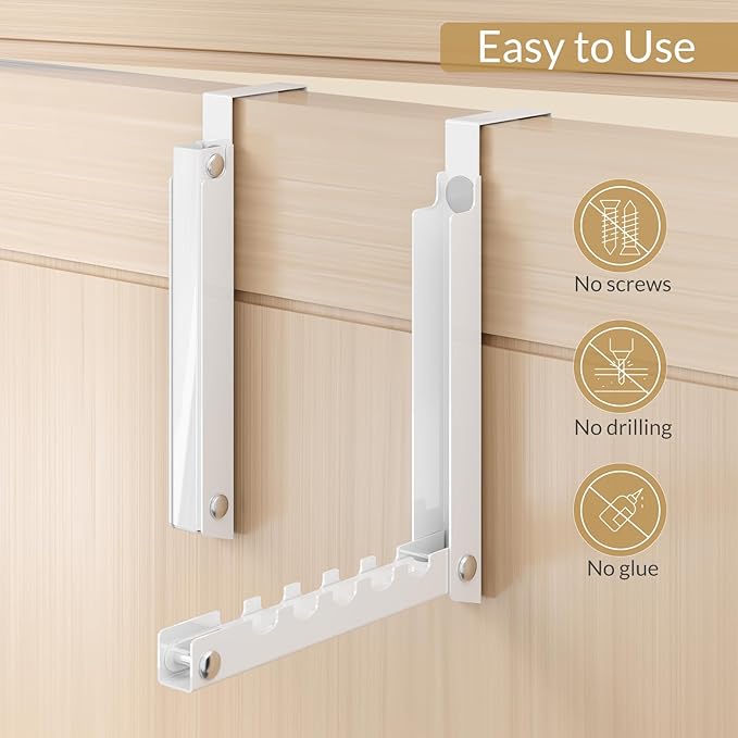 Over The Door Hanger,Foldable Over The Door Storage Hooks with 10 Ridges,Portable Hanging Clothes Drying Rack Door Coat Towels Rack for Small Space Laundry Room Bathroom Closets (1, White)