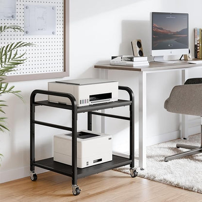 niffgaff 2 Tier Under Desk Printer Stand with Storage, 22" Rolling Printer Cart with Lockable Wheels, Height Adjustable Shelf for Home Office, Black