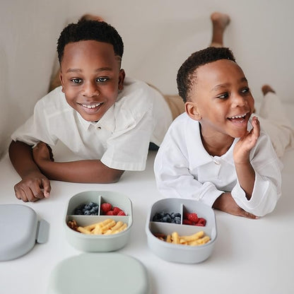 mushie Kids Bento Lunch Box | 3-Compartment & Removable Divider + Fork & Spoon Utensils | Great For Meals, School, Snacks On-the-Go | Dishwasher Safe (Cloud)
