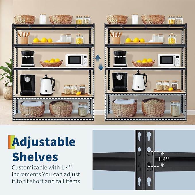 Heavy Duty Garage Storage Shelves, 5-Tier Metal Adjustable Shelving Unit, Storage Shelving with 2500 LBS Capacity for Kitchen Pantry Basement Bathroom Laundry, 36" l x 18" w x 72" h