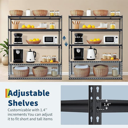 Heavy Duty Garage Storage Shelves, 5-Tier Metal Adjustable Shelving Unit, Storage Shelving with 2500 LBS Capacity for Kitchen Pantry Basement Bathroom Laundry, 36" l x 18" w x 72" h