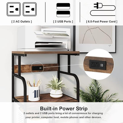 VEDECASA Large Printer Stand Cart with Charging Station USB Port 21.2"x15.7"x42.3" Rolling Tall 3-Tier Printer Stand with Adjustable Shelf Storage Home Office