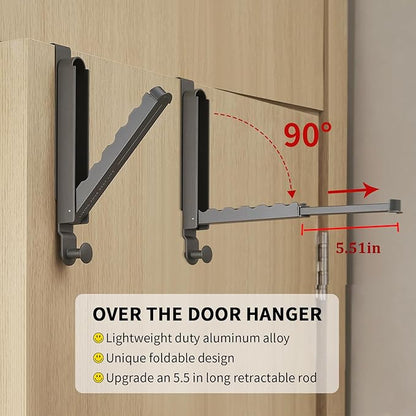 Over The Door Drying Rack, Foldable Portable Over The Door Hooks Hanger with Retractable Hanging Rod, Over The Door Clothes Drying Rack Equipped with Non-Slip Pads for Door Protecter (2, Space Grey)