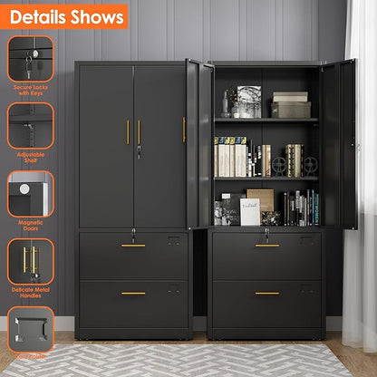 2 Drawer Lateral File Cabinet, Metal Storage Cabinet with Locking Drawers and Adjustable Shelves for Office, Home, School, Fit for A4/Letter/Legal File, Assemble Required