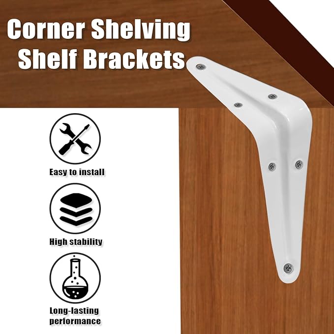 10 Pcs Shelf Brackets, 3 x 4 Inch Heavy Duty Metal Wall Corner Angle Shelving for Wall Hanging Shelves with Wall Anchors and Screws(White)