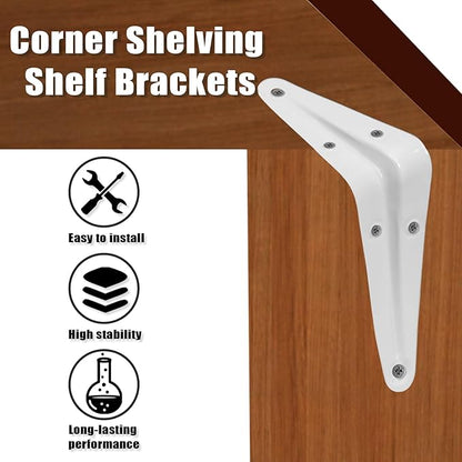 10 Pcs Shelf Brackets, 3 x 4 Inch Heavy Duty Metal Wall Corner Angle Shelving for Wall Hanging Shelves with Wall Anchors and Screws(White)