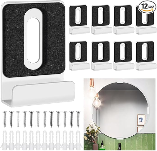 12 Pcs Metal Mirror Holder Clips for Wall Mounting Heavy Duty Frameless Mirror Hangers Hooks Hardware Mounting Clip for Wall Tile Billboard Display(White,1/4 Inch)