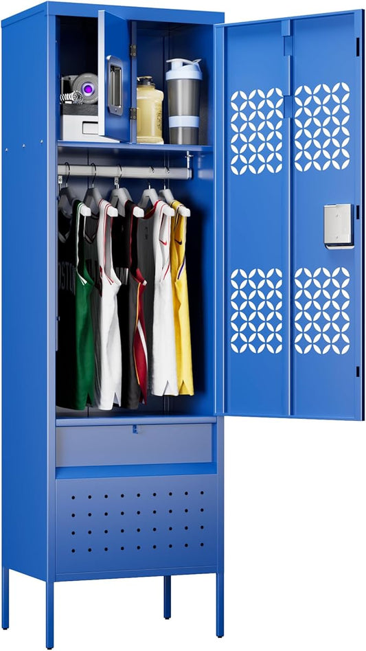 Locking Metal Lockers with Hanging Rod,1 Door Metal Storage Locker for Gym,Basketball Gym,Gymnasiums,Utility Room,Assembly Required,Blue
