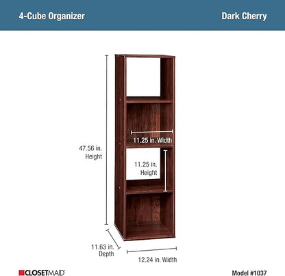 ClosetMaid Cubeicals 4 Cube Storage Shelf Organizer Bookshelf, Stackable, Vertical or Horizontal, Easy Assembly, Wood, Dark Cherry Finish