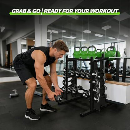 Heavy Duty Dumbbell Rack, Double-Side Extension Holder for Dumbbells & Kettlebells Home Gym Storage Rack