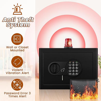 1.2 Cu Ft Home Safe, Small Safe Box with Fireproof Waterproof Bags, Programmable Keypad and Removable Shelf, Security Digital Home Safe for Home Money Firearm Medicines Valuables