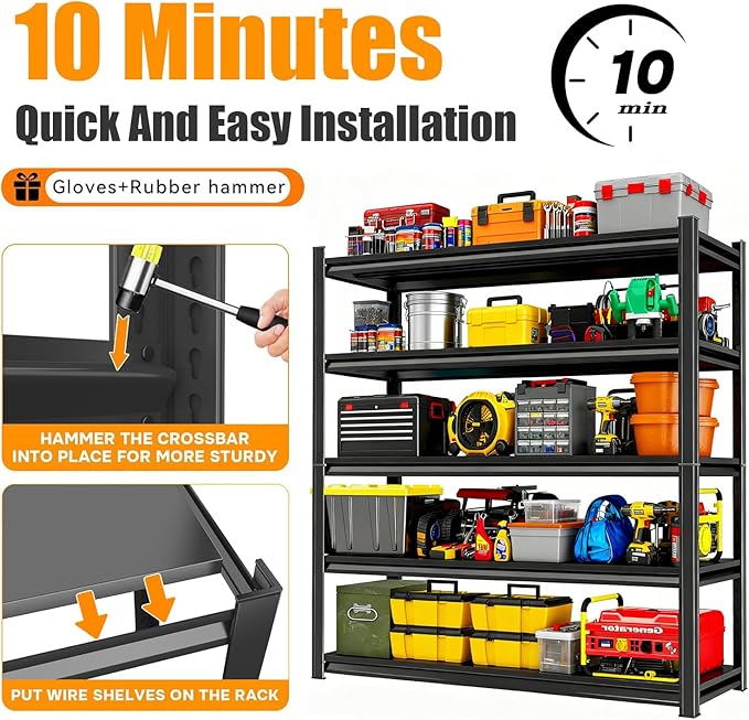 4 Tier Shelving Unit, Heavy Duty Garage Storage Shelves, Adjustable Metal Utility Shelf for Basement, Garage Organization, 24" W x 12" D x 53.4" H