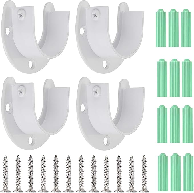 OwnMy 4 Packs Closet Rod End Supports Brackets 1-1/2" Diameter, U Shaped Stainless Steel Closet Pole Sockets Flange Rod Holder for Closet Wardrobe Shower Curtain (White)