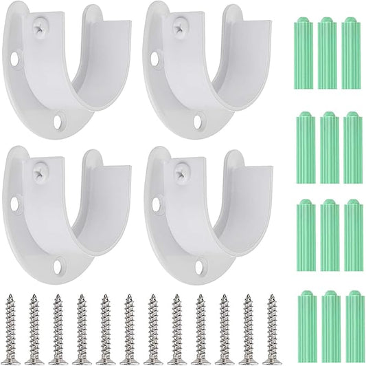 OwnMy 4 Packs Closet Rod End Supports Brackets 1-1/2" Diameter, U Shaped Stainless Steel Closet Pole Sockets Flange Rod Holder for Closet Wardrobe Shower Curtain (White)