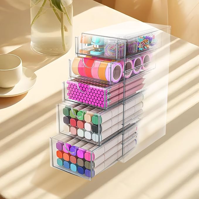 Makeup Organizer, Desk Organizer, Drawer Organizer Makeup Hair Accessories Organizer with 5/6 Sliding Drawers Large Capacity Drawer Storage for Cosmetic Jewelry Pen Stationary (5 layers)